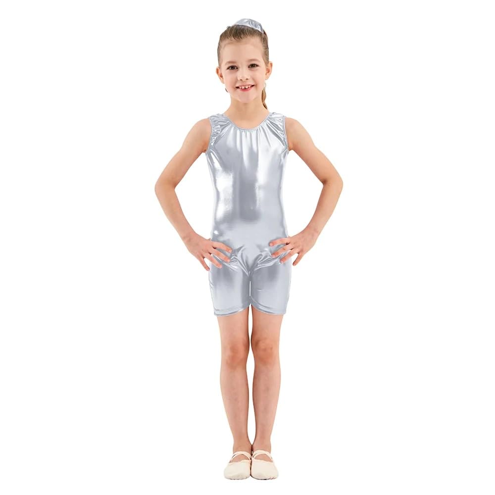 Gymnastics Girls Lycra Shorts Leather Jumpsuit