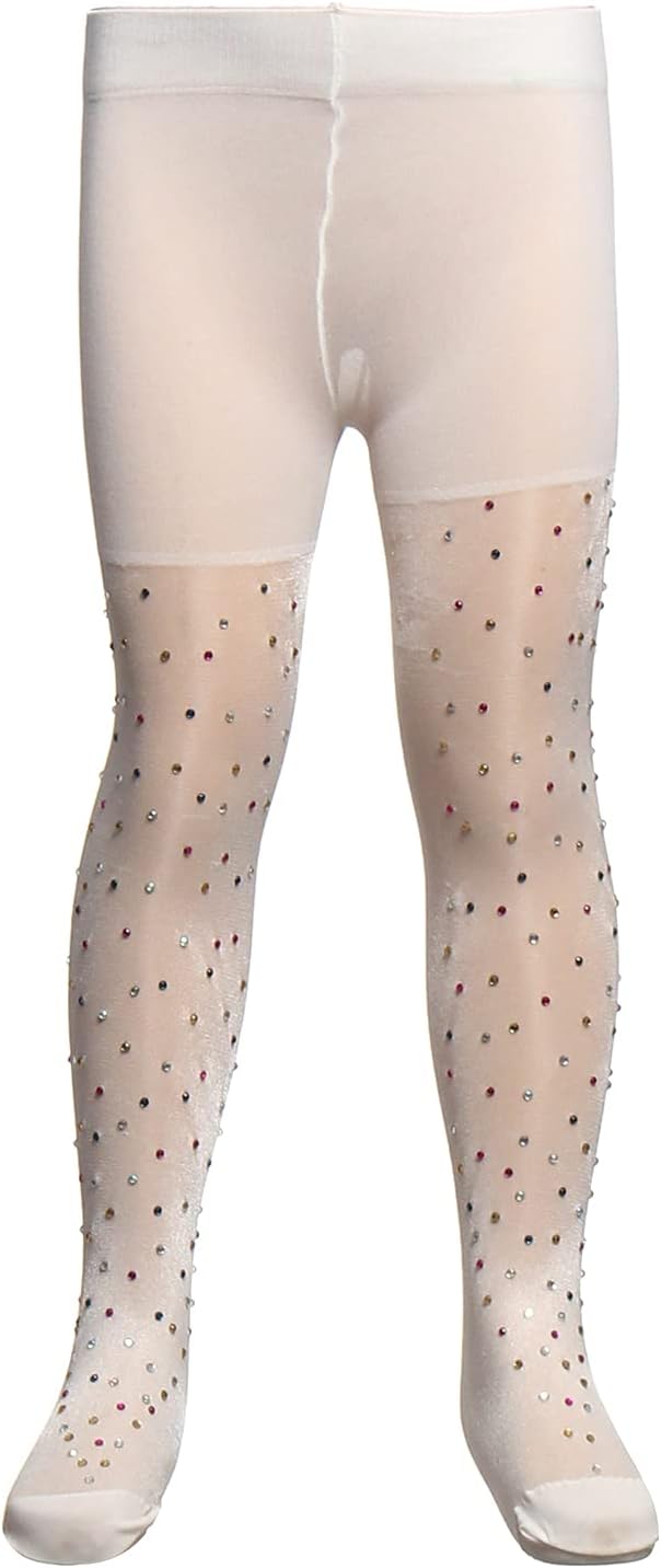 Bb Embroidered Crystal Tights For Girls - White