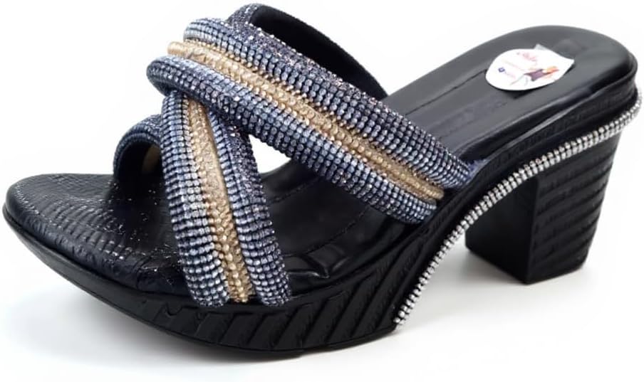 Ghils Women's Crystal Slippers X High Heel Egyptian Sleeper White