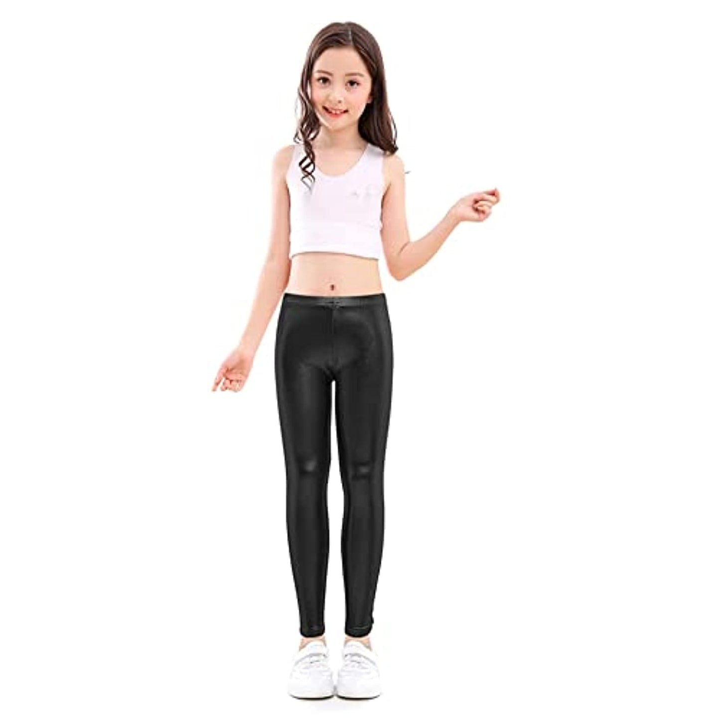 Girls' Stretch Lycra Faux Leather Leggings