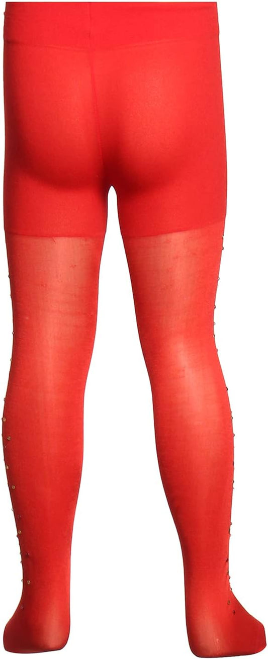 Bb Embroidered Tights For Girls - Red