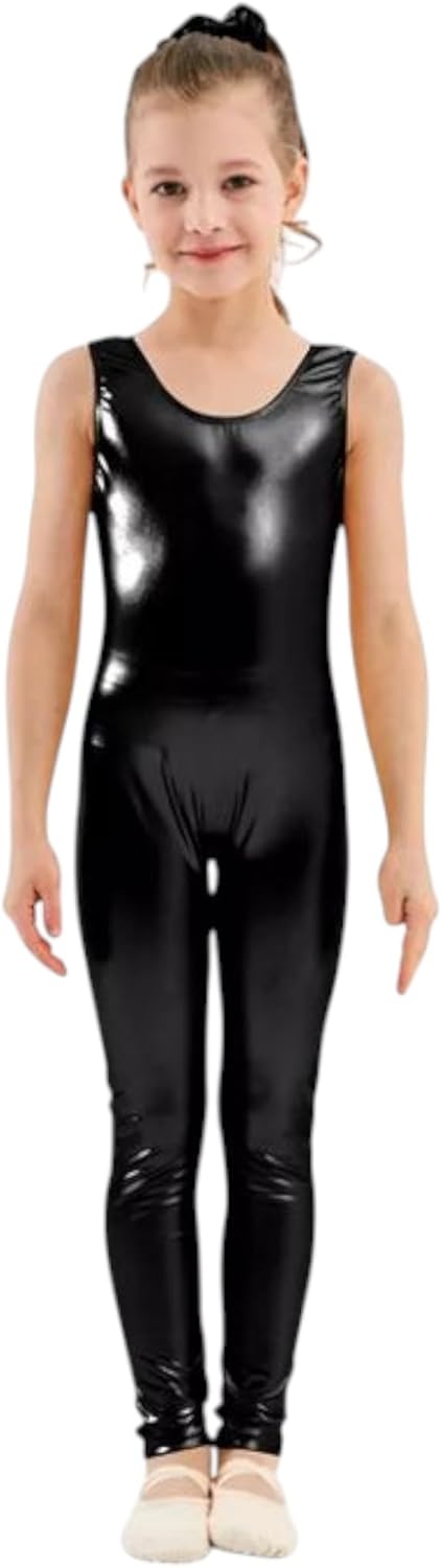 Gymnastics Girls Lycra Pants Leather Jumpsuit