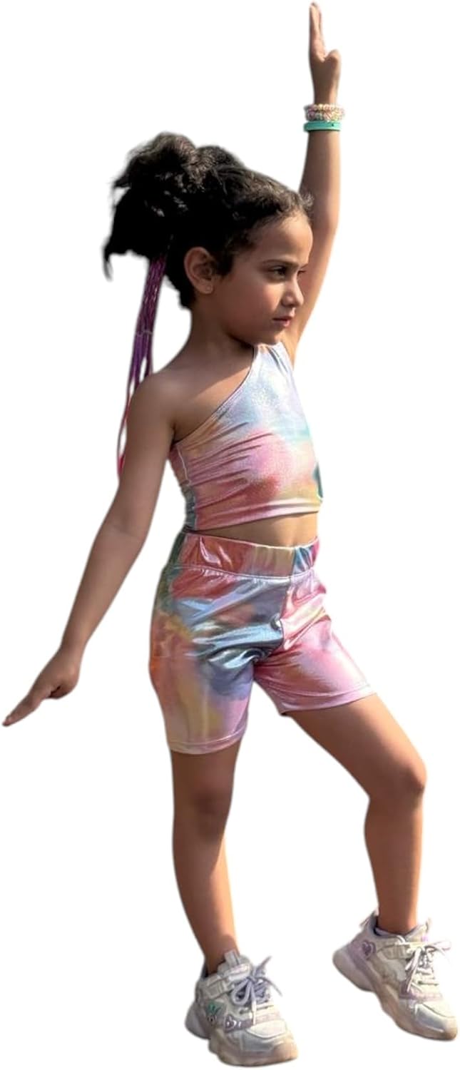Lycra Set of 2 Pieces Gymnastics Ballet Crop Shoulder Shorts