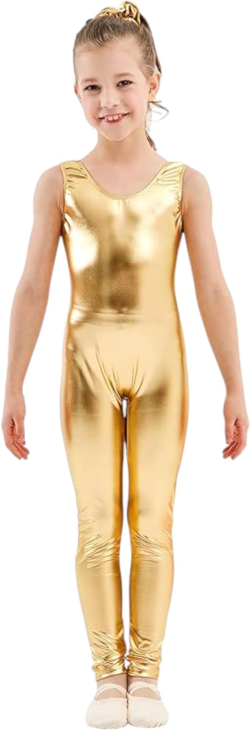 Gymnastics Girls Lycra Pants Leather Jumpsuit