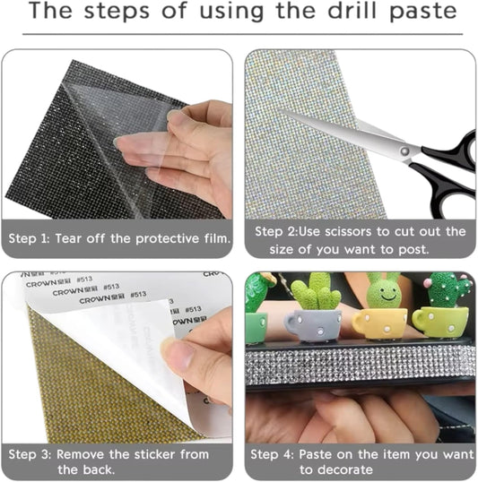 12 * 20cm Self-Adhesive Crystal Rhinestone Diamond Tape DIY Decoration Sticker with Rhinestones for Arts Crafts Car Phone Decor (Silver)