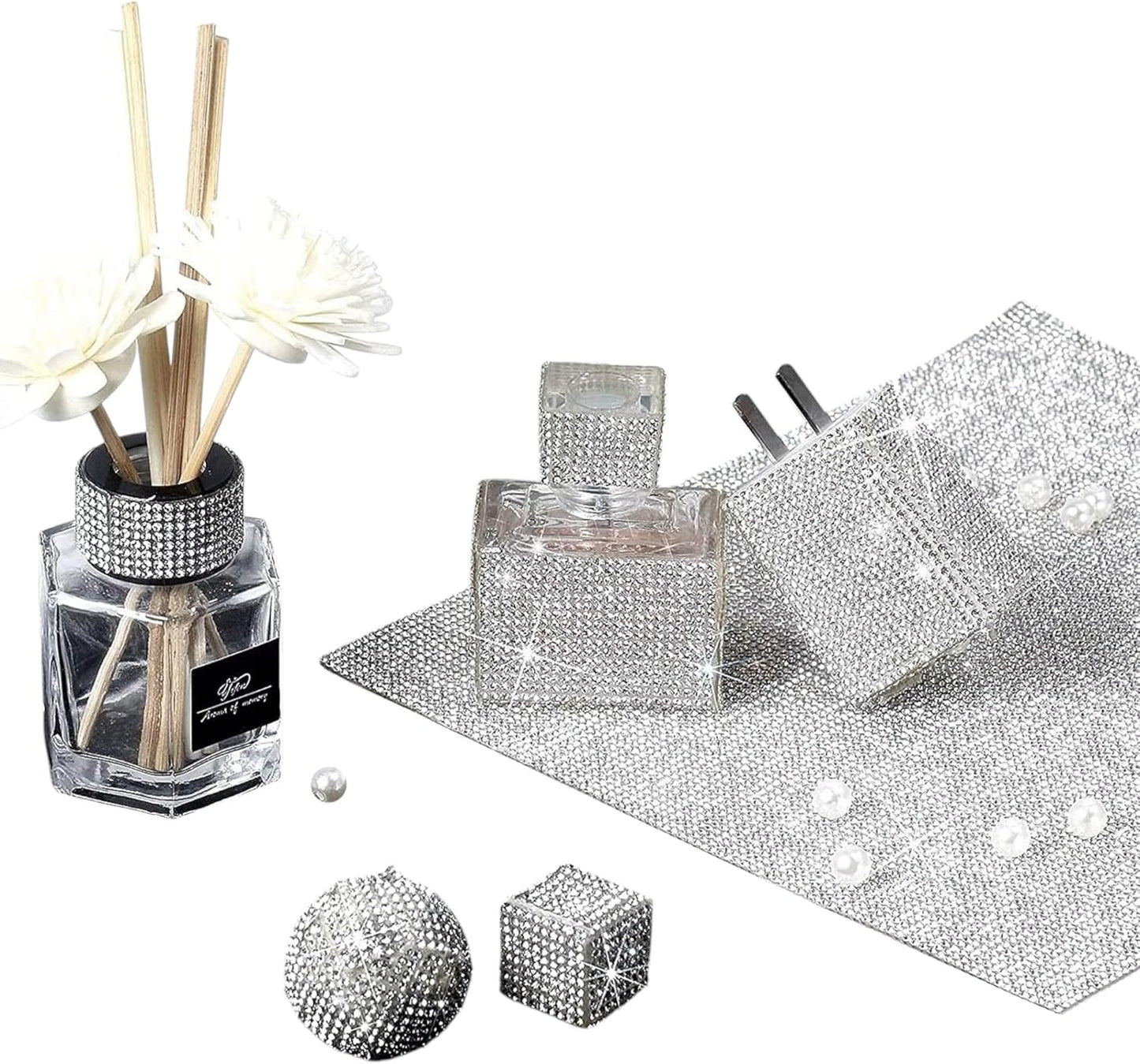 12 * 20cm Self-Adhesive Crystal Rhinestone Diamond Tape DIY Decoration Sticker with Rhinestones for Arts Crafts Car Phone Decor (Silver)
