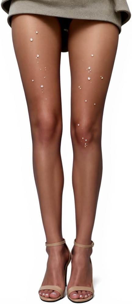 Ghils Sheer Voile Stockings with Crystal Rhinestones, 70% Polyamide and 30% Lycra, 12 Denier