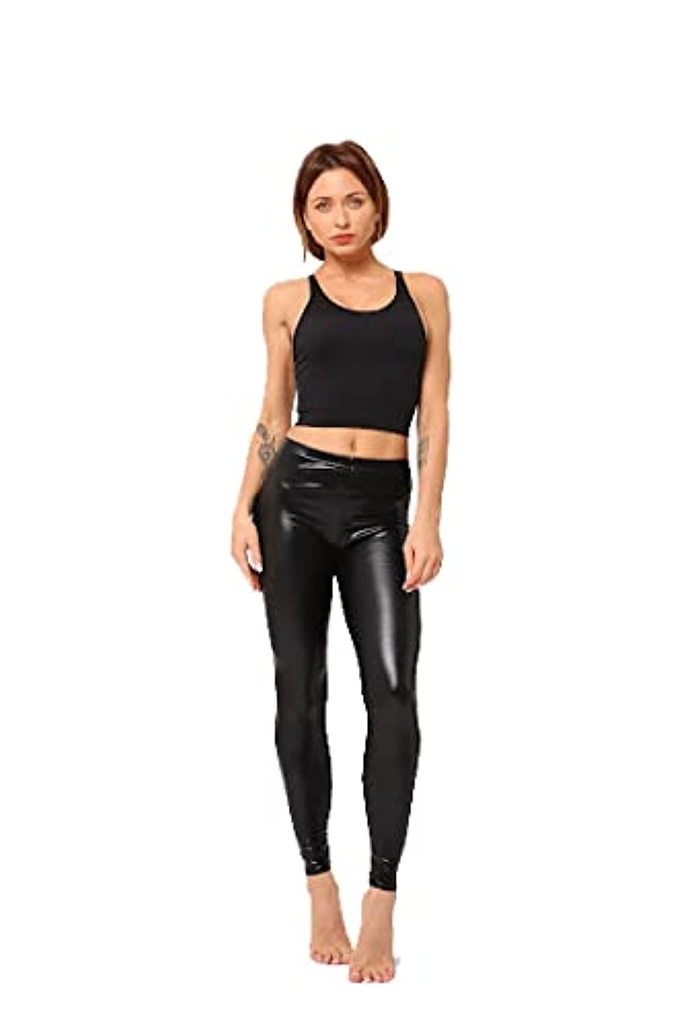 Stretch Sexy Leather Disco Glitter Women Lycra