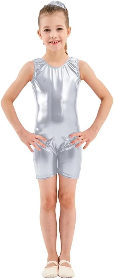 Gymnastics Girls Lycra Shorts Leather Jumpsuit