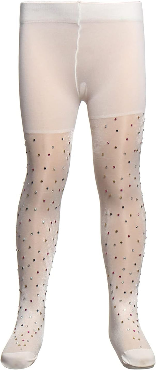 BB Girl's Crystal Embroidered Tights (White)