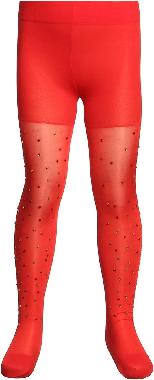 Bb Embroidered Tights For Girls - Red