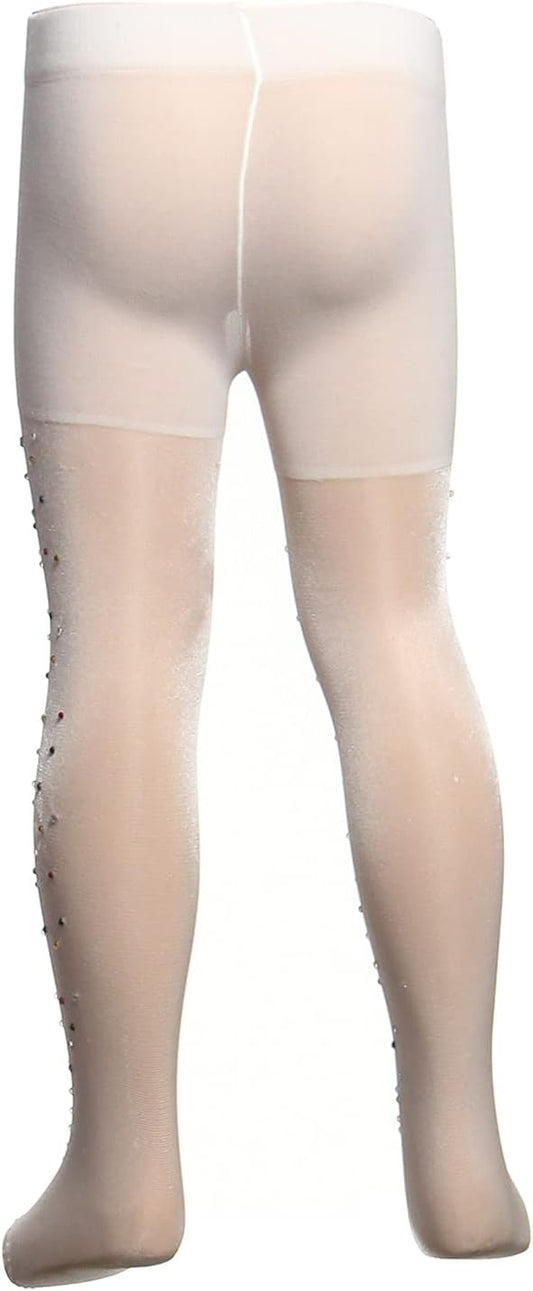 Bb Embroidered Crystal Tights For Girls - White