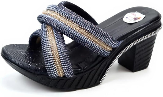 Ghils Women's Crystal Slippers X High Heel Egyptian Sleeper White