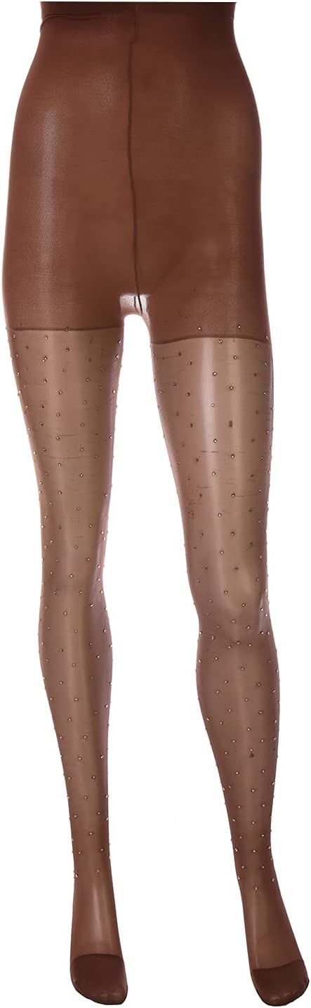 Bb Embroidered Crystal Tights For Women - Brown - 2724633595778