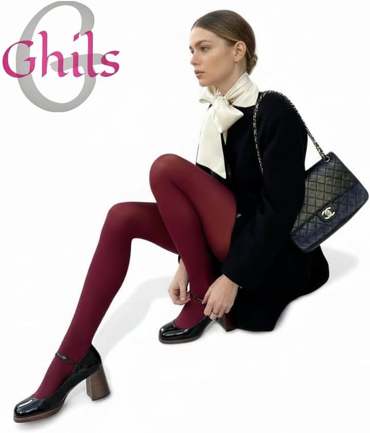 Ghils Women's Lycra Burgundy Tights Elastic Opac Daily Wear 90 Danes Fashion Design