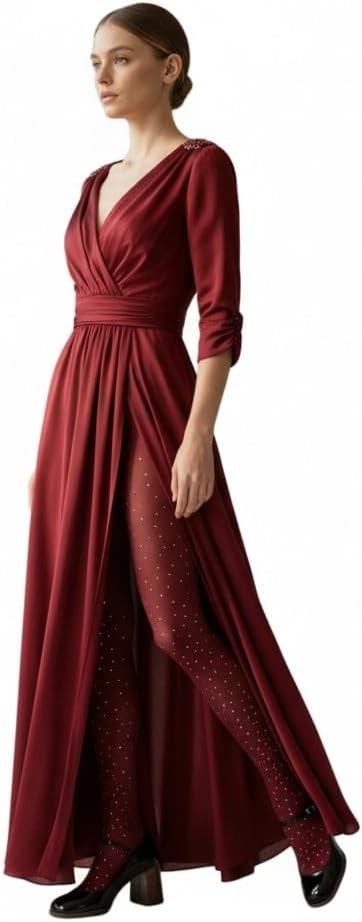 Generic, Women Lycra Tights - Burgundy Maroon Embroidered, Free Size