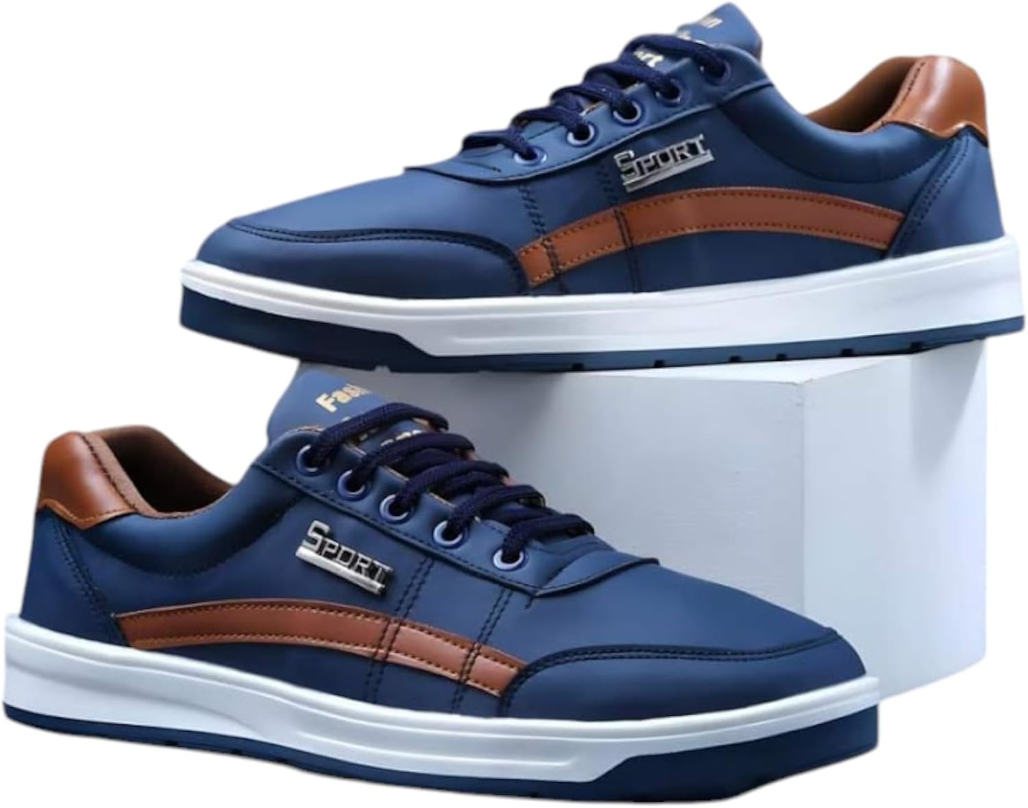 Ghils Men's Faux Leather Flexible Light Sneaker (Blue, 44)