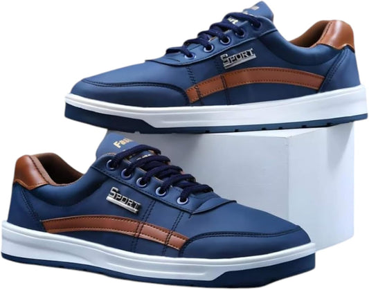 Ghils Men's Faux Leather Flexible Light Sneaker (Blue, 42)