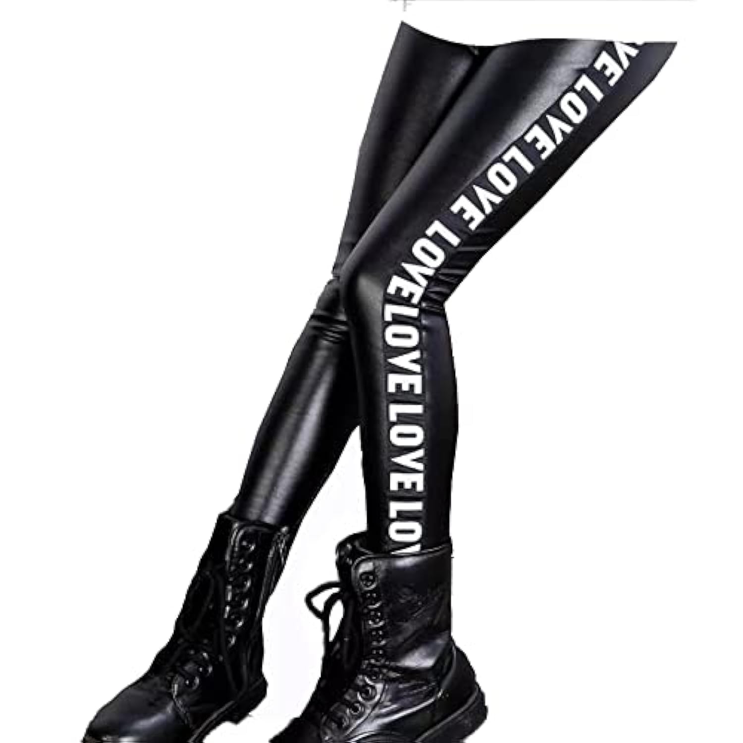 Girls Black Ribbon Disco Lycra Leather Pants
