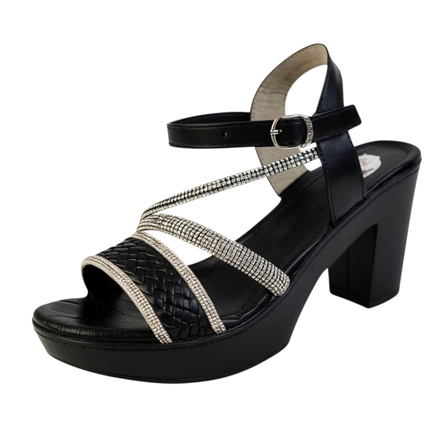 Ghils Women's Elegant High Heel Sandals, Crystal with Rhinestones, Faux Leather, 5cm Heel, Cream White, Luxury Egyptian Style